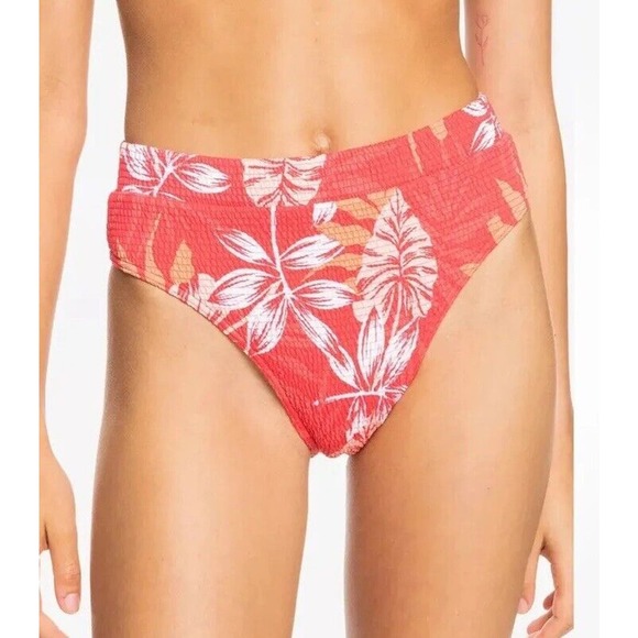 ROXY Bikini Bottoms Smocked Hibiscus Print/ Express Top Size Small Mismatch Set - Picture 4 of 11
